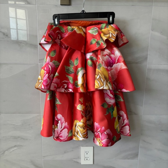 ASOS short strapless 3-tiered orange floral print dress - Picture 2 of 5